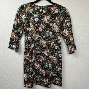 Zara Trafaluc 3/4 Sleeve Black Floral Mini Dress Black Floral Sz S